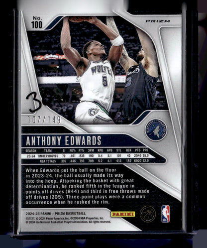 2024-25 Panini Prizm #100 Anthony Edwards Prizms Purple Ice #/149