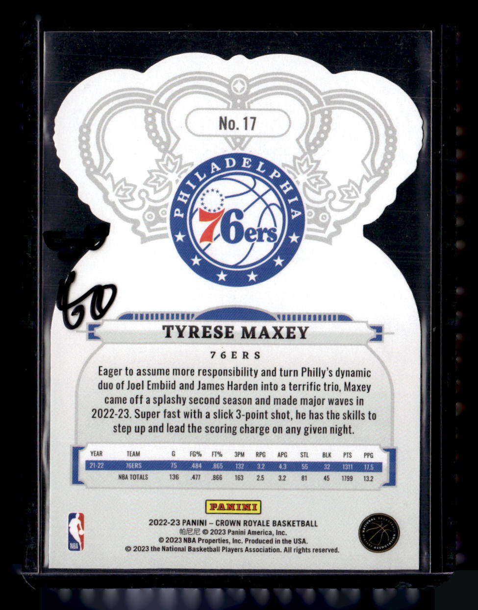 2022-23 Panini Crown Royale #17 Tyrese Maxey Asia Silver #/18