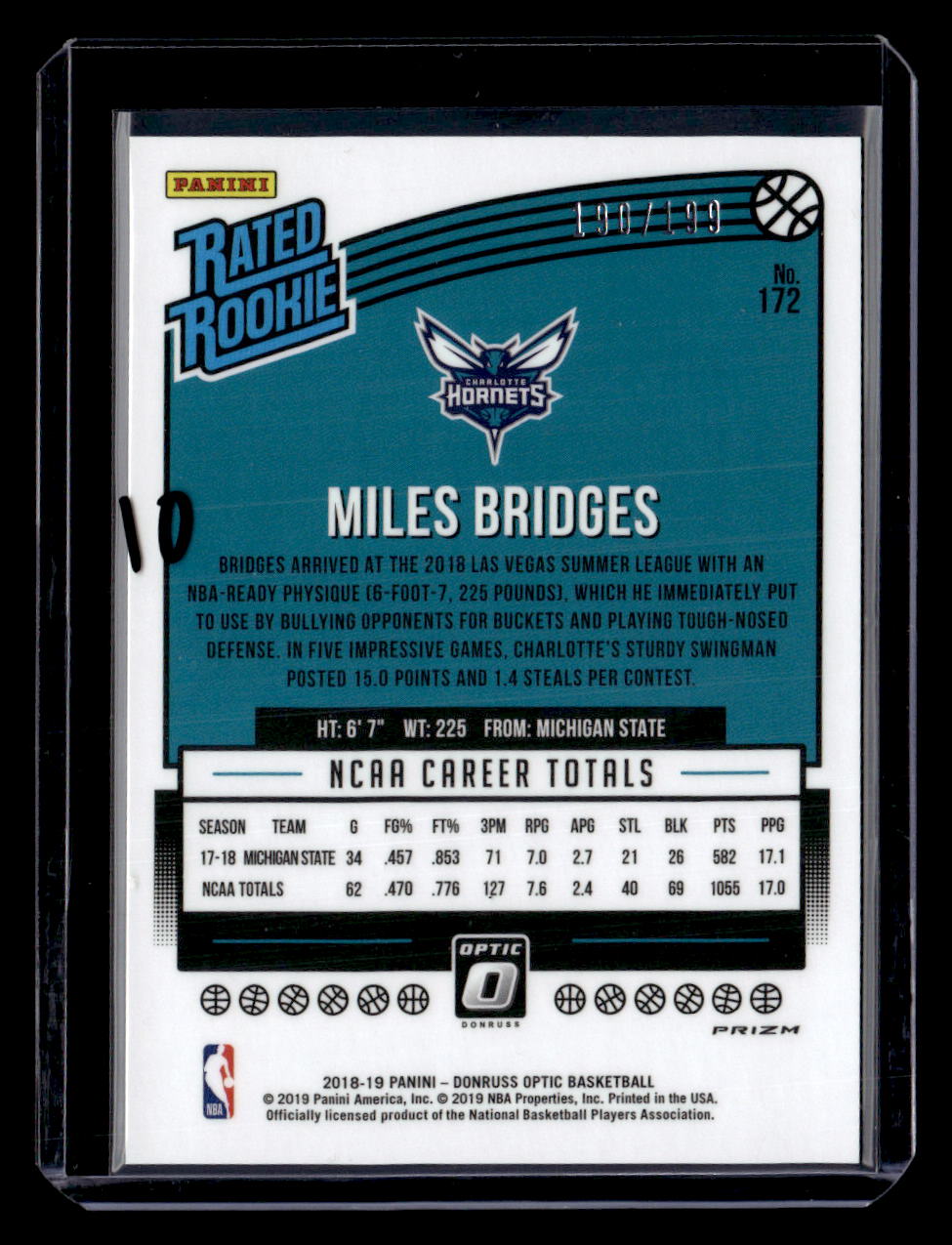 2018-19 Donruss Optic #172 Miles Bridges Orange #/199