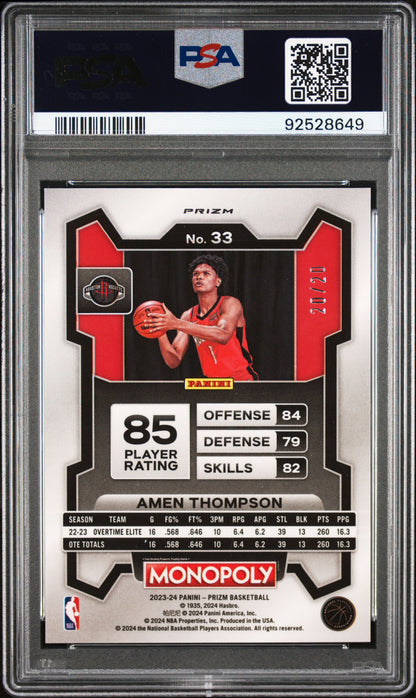 2023 Panini Prizm Monopoly #33 Amen Thompson Green Millionaire PSA 9 92528649
