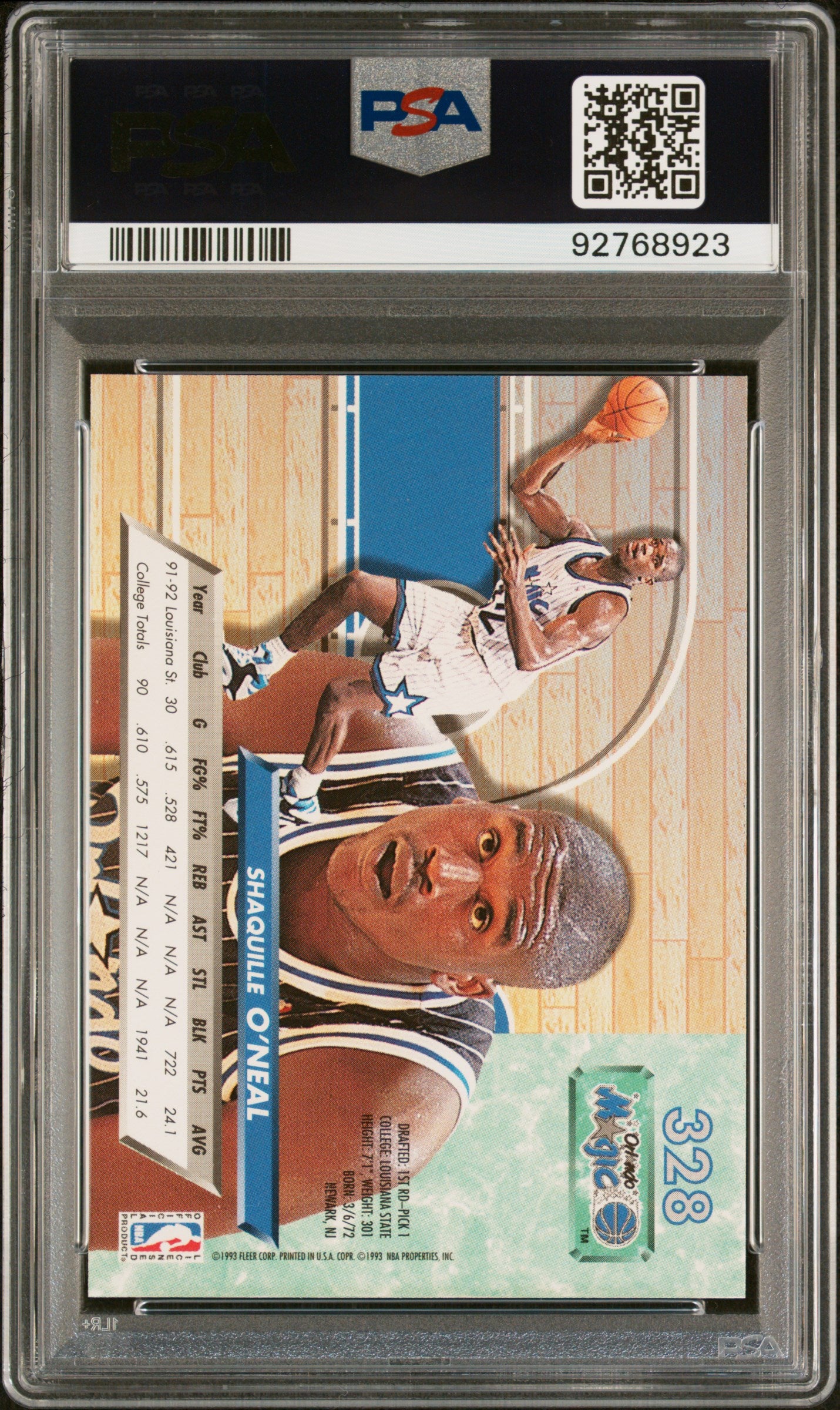 1992 Ultra #328 Shaquille O'Neal PSA 9 92768923