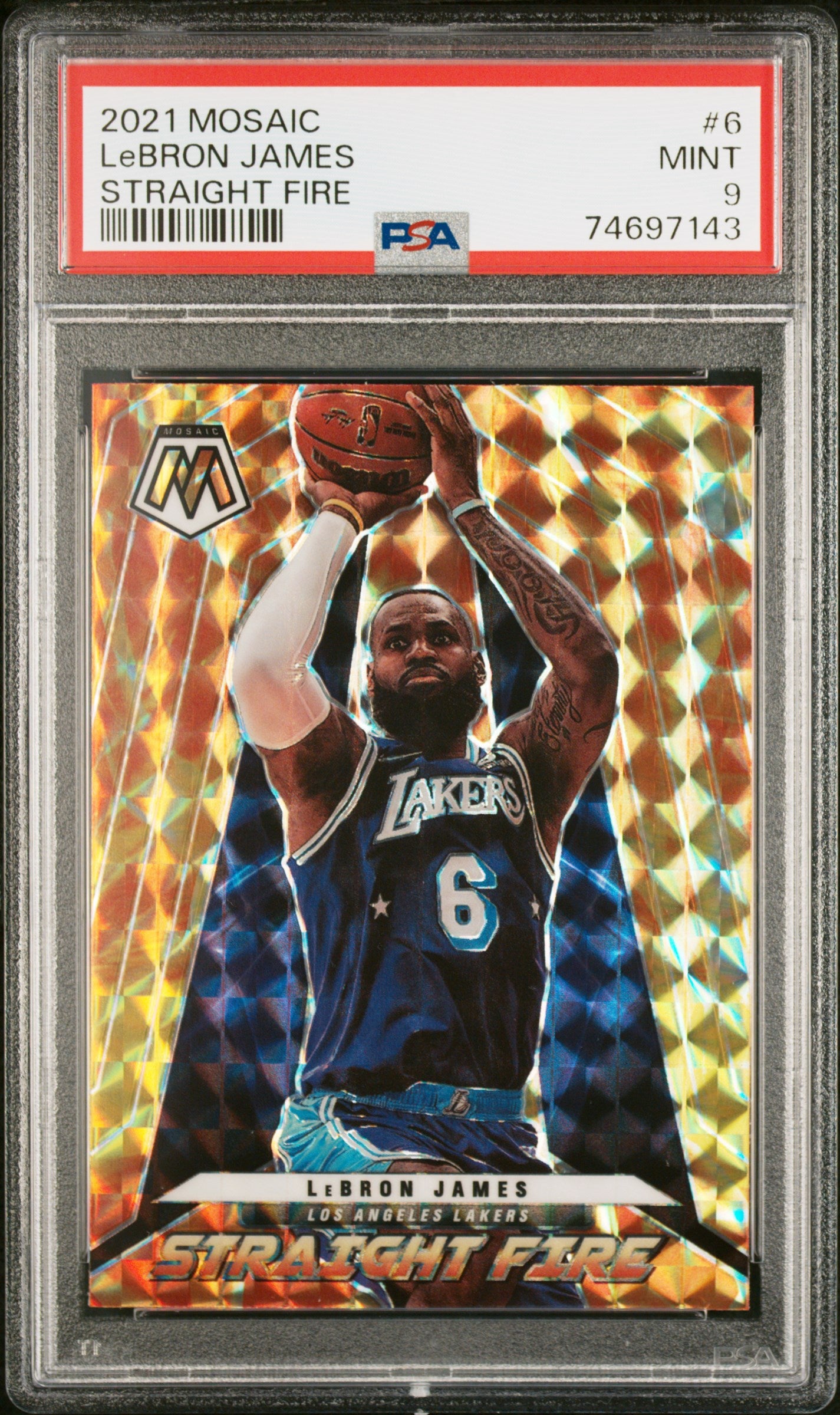 2021 Panini Mosaic Straight Fire #6 Lebron James Straight Fire PSA 9 74697143