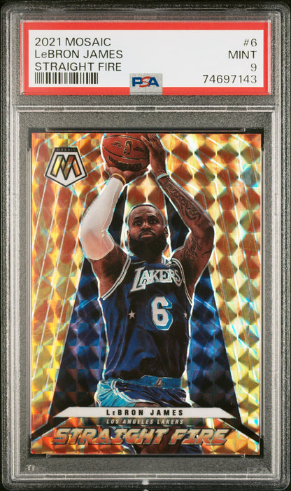 2021 Panini Mosaic Straight Fire #6 Lebron James Straight Fire PSA 9 74697143