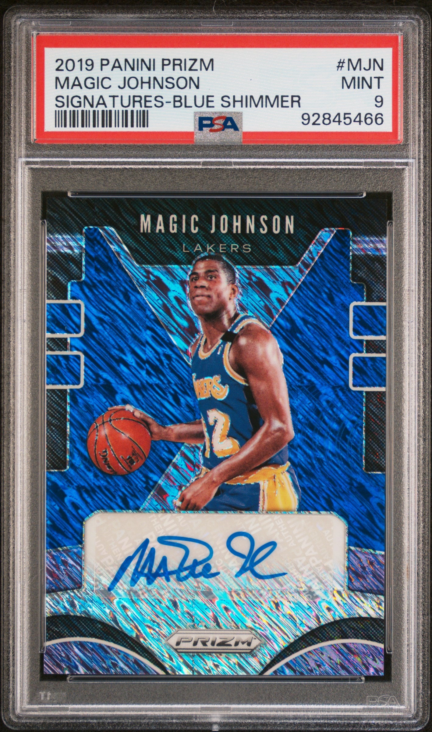 2019 Panini Prizm #MJN Magic Johnson Signatures-Blue Shimmer PSA 9 92845466