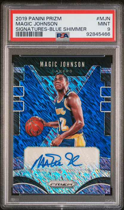 2019 Panini Prizm #MJN Magic Johnson Signatures-Blue Shimmer PSA 9 92845466
