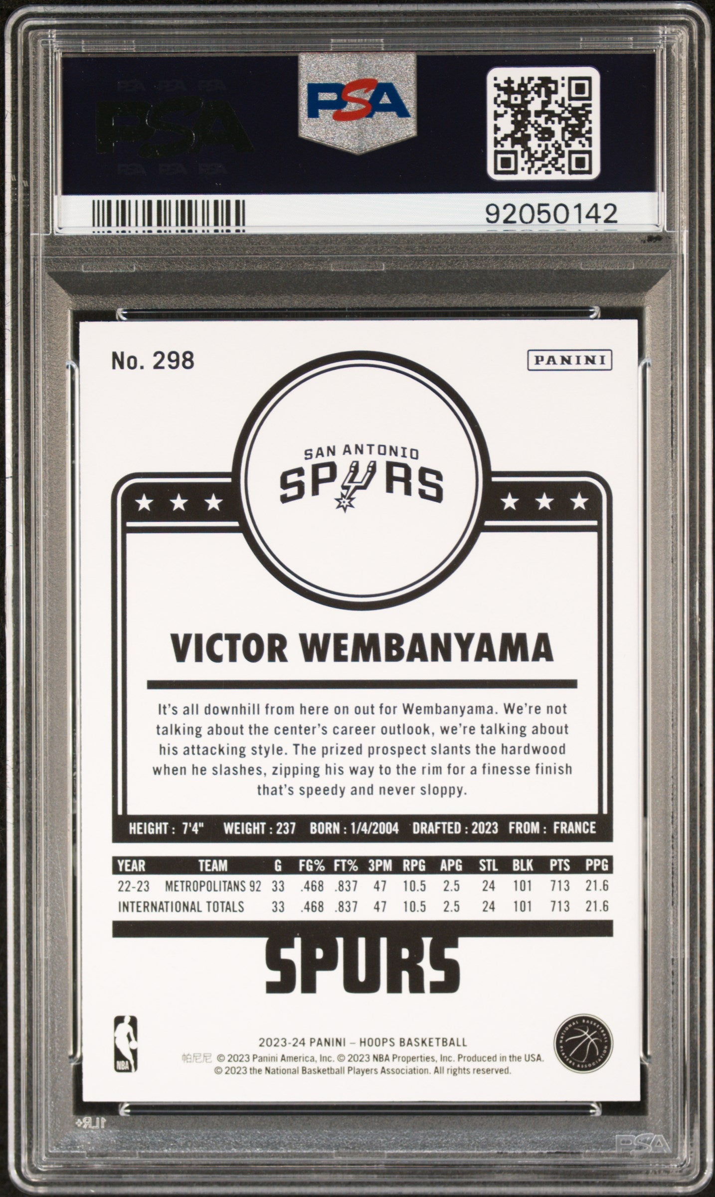 2023 Panini NBA Hoops #298 Victor Wembanyama PSA 9 92050142