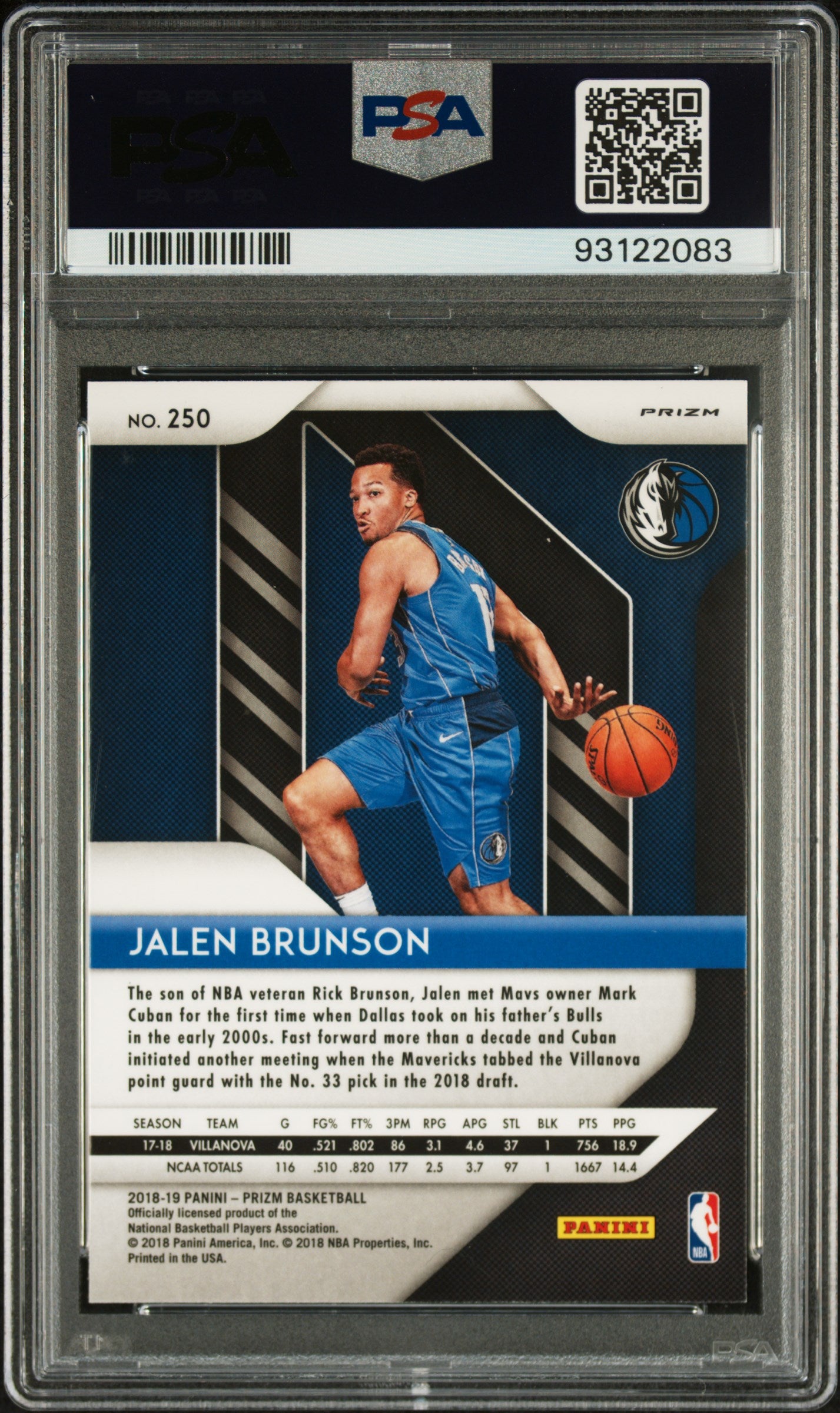 2018 Panini Prizm #250 Jalen Brunson Red/White/Blue Prizm PSA 10 93122083