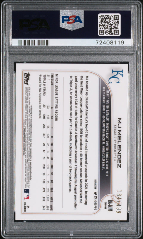 2022 Topps Chrome #RAMJM Mj Melendez Rookie Au-Refractor PSA 9 72408119