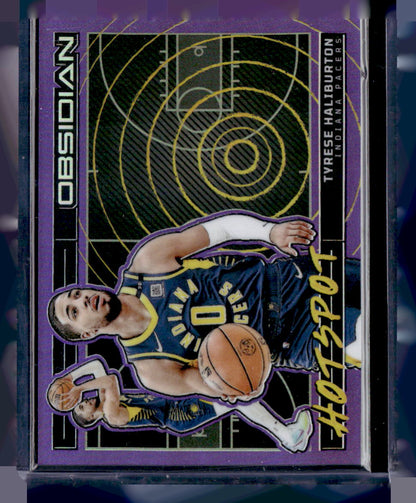 2023-24 Panini Obsidian #11 Tyrese Haliburton Hotspot Purple Flood #/49