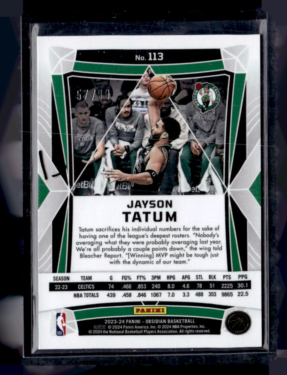 2023-24 Panini Obsidian #113 Jayson Tatum Electric Etch Orange Flood #/99