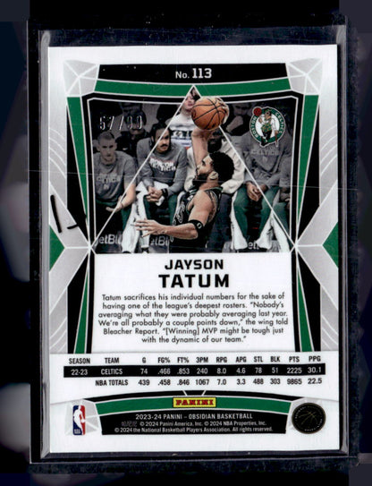 2023-24 Panini Obsidian #113 Jayson Tatum Electric Etch Orange Flood #/99