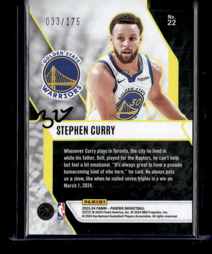 2023-24 Panini Phoenix #22 Stephen Curry Fade To Black Phoenix Yellow Ice #/175
