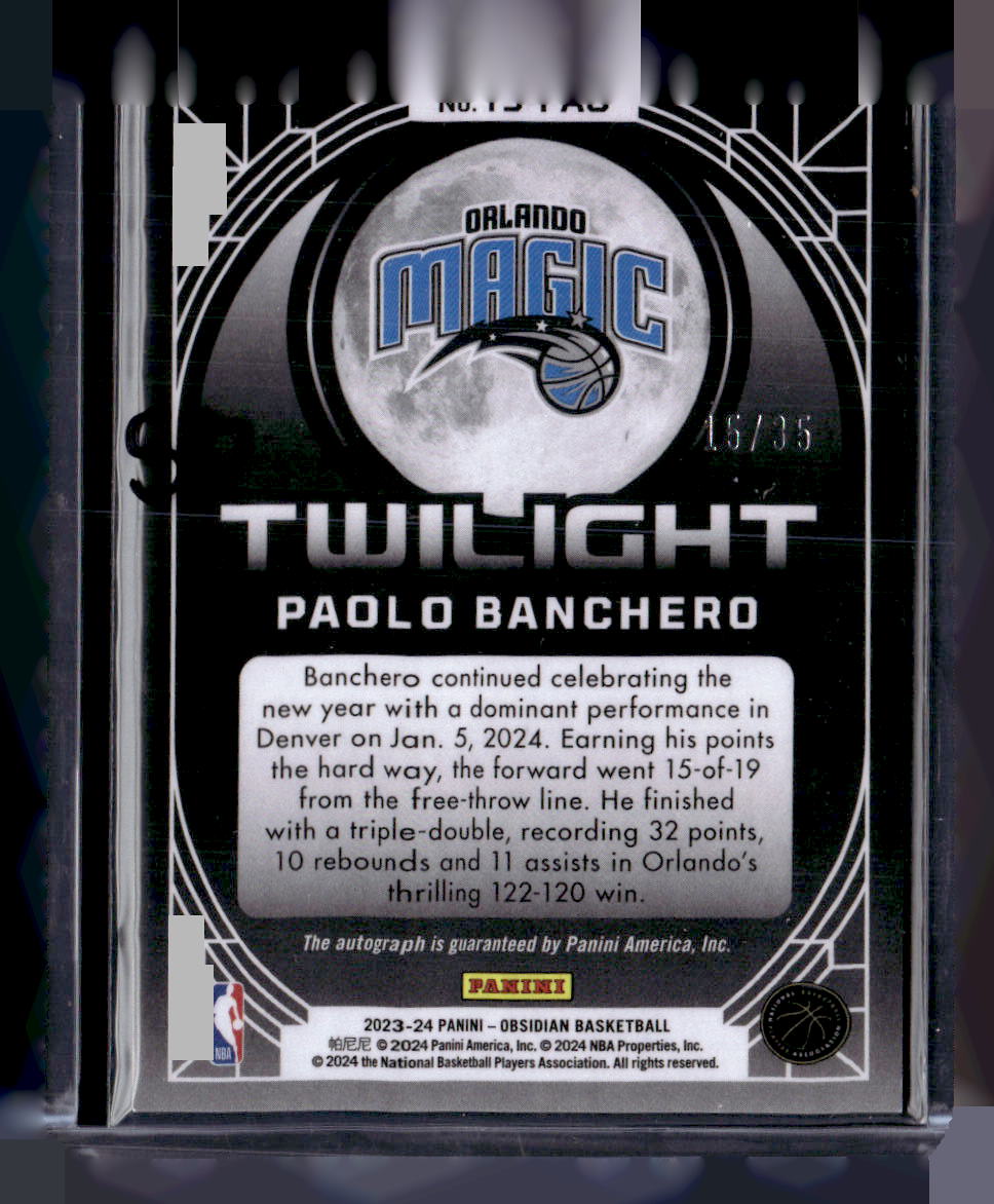 2023-24 Panini Obsidian #TS-PAO Paolo Banchero Twilight Auto Etch Purple #/35