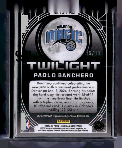 2023-24 Panini Obsidian #TS-PAO Paolo Banchero Twilight Auto Etch Purple #/35