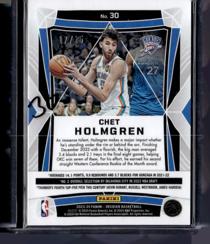 2023-24 Panini Obsidian #30 Chet Holmgren Electric Etch Green #/25