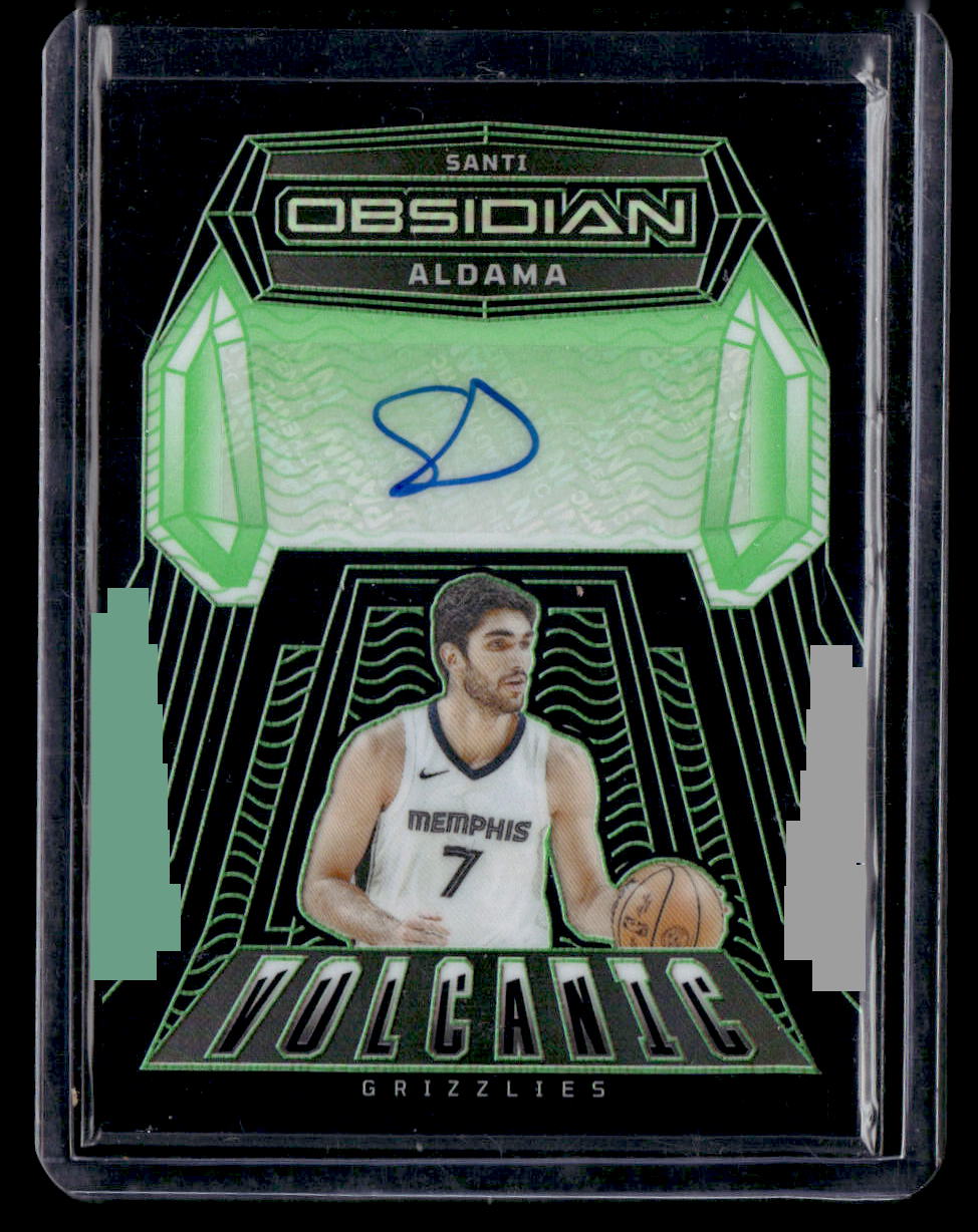 2023-24 Panini Obsidian #VS-ALD Santi Aldama Volcanic Signatures Etch Green #/25