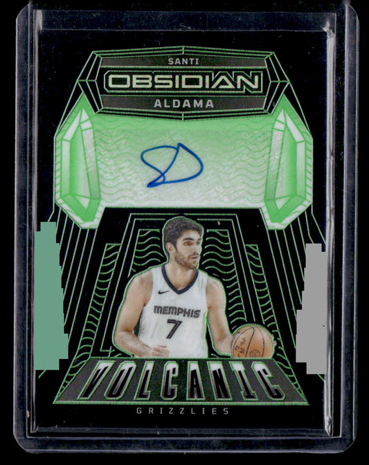 2023-24 Panini Obsidian #VS-ALD Santi Aldama Volcanic Signatures Etch Green #/25
