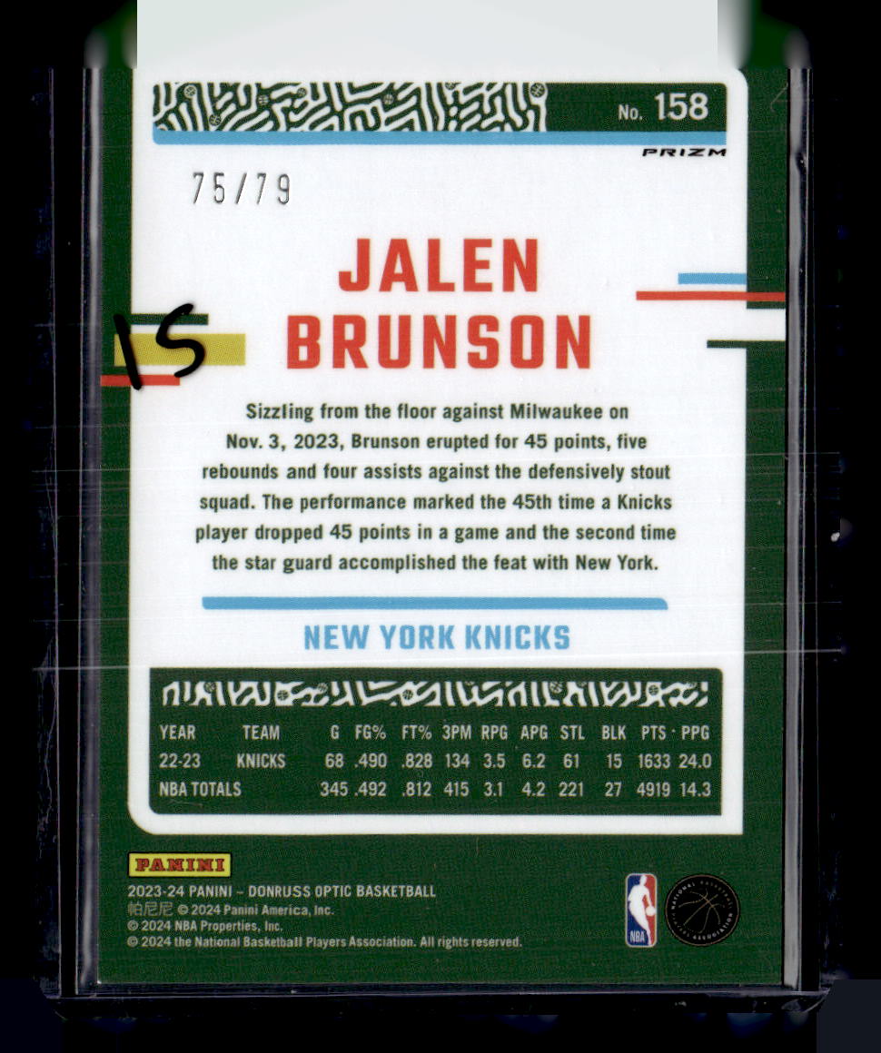2023-24 Donruss Optic #158 Jalen Brunson Pink Velocity #/79