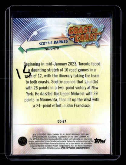 2023-24 Topps Chrome #CC-27 Scottie Barnes Coast to Coast Refractors Red #/5