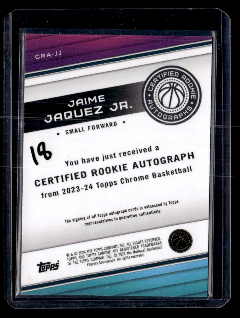 2023-24 Topps Chrome #CRA-JJ Jaime Jaquez Jr. Certified Rookie Autographs