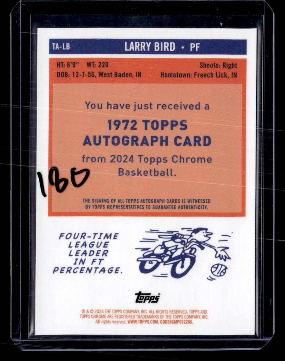 2023-24 Topps Chrome #TA-LB Larry Bird 1972 Topps Autographs Gold #/50
