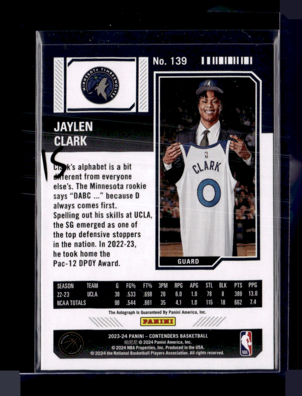 2023-24 Panini Contenders #139 Jaylen Clark