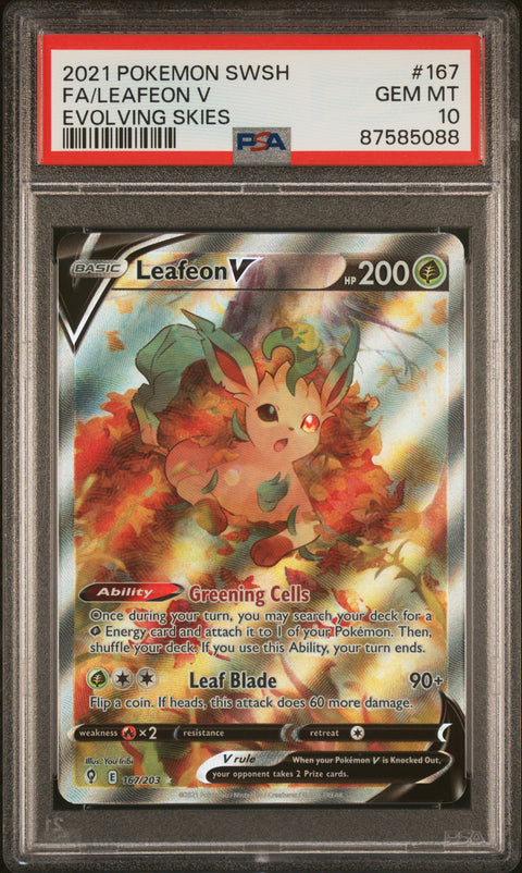 2021 Pokemon Sword & Shield Evolving Skies Fa/Leafeon V #167 PSA 10