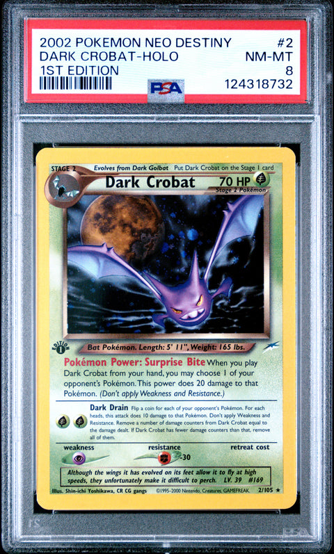 2002 Pokemon Neo Destiny Dark Crobat-Holo #2 PSA 8