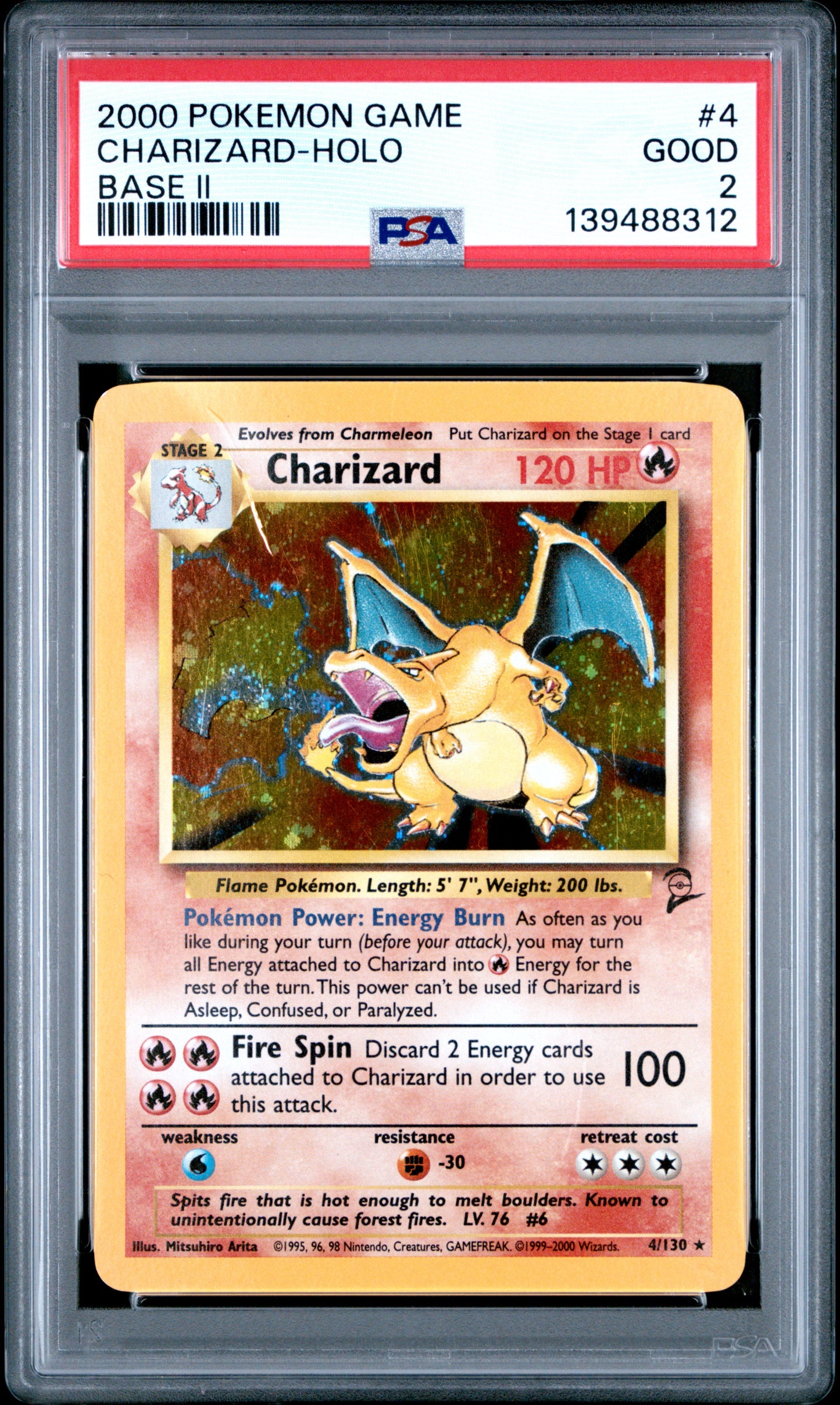 2000 Pokemon Game Base Ii Charizard-Holo #4 PSA 2