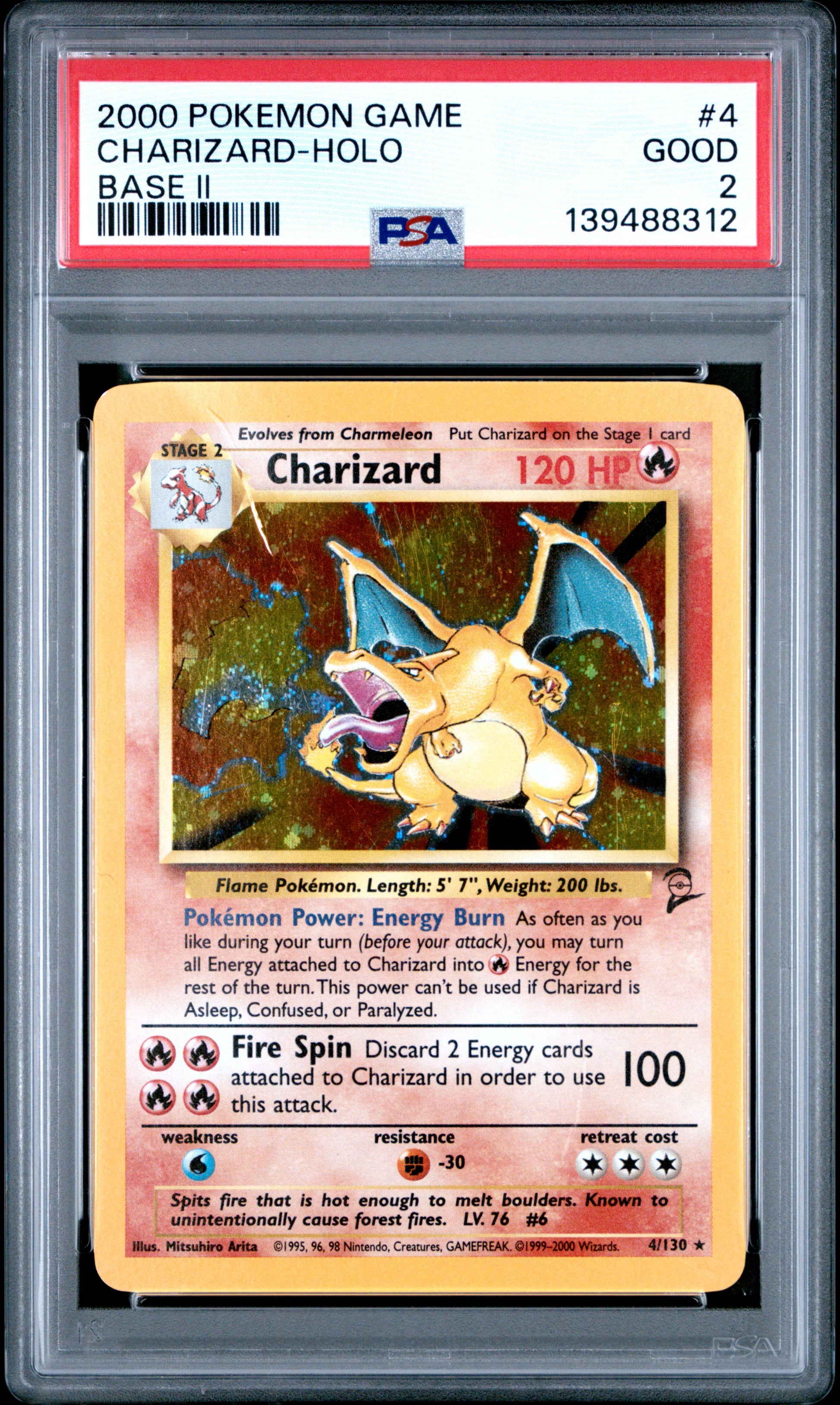 2000 Pokemon Game Base Ii Charizard-Holo #4 PSA 2