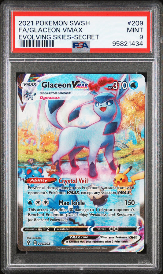 2021 Pokemon Sword & Shield Evolving Skies Fa/Glaceon Vmax #209 PSA 9