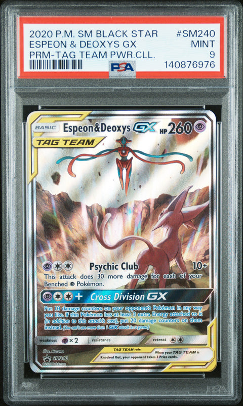 2020 Pokemon Sm Black Star Promo #SM240 Espeon & Deoxys Gx Prm-Tag Team Pwr.Cll. PSA 9
