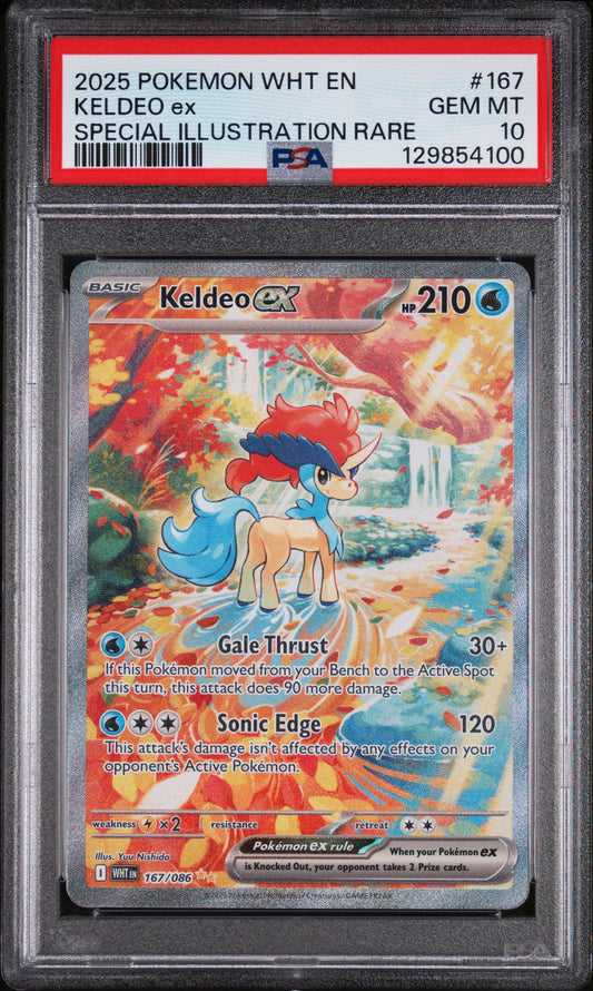 2025 Pokemon Wht En-White Flare #167 Keldeo Ex Special Illustration Rare PSA 10
