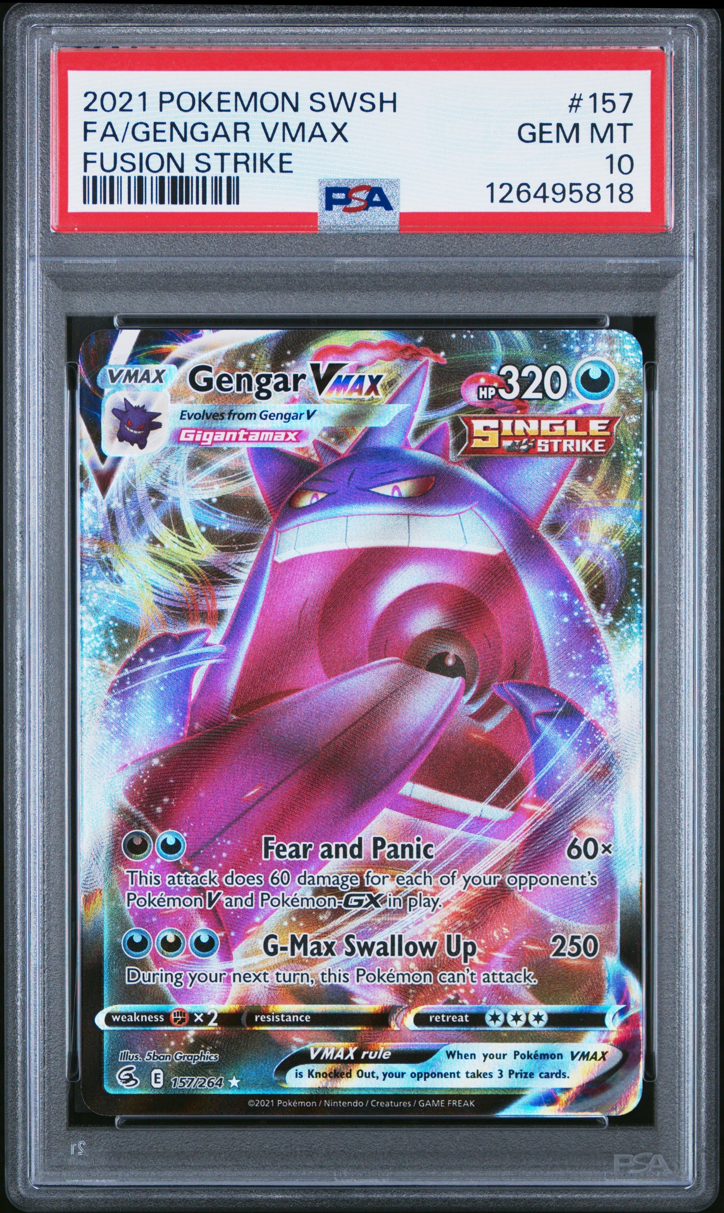 2021 Pokemon Sword & Shield Fusion Strike #157 Fa/Gengar Vmax Fusion Strike PSA 10