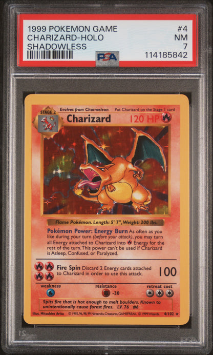 1999 Pokemon Game #4 Charizard-Holo Shadowless PSA 7