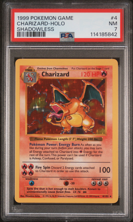 1999 Pokemon Game #4 Charizard-Holo Shadowless PSA 7
