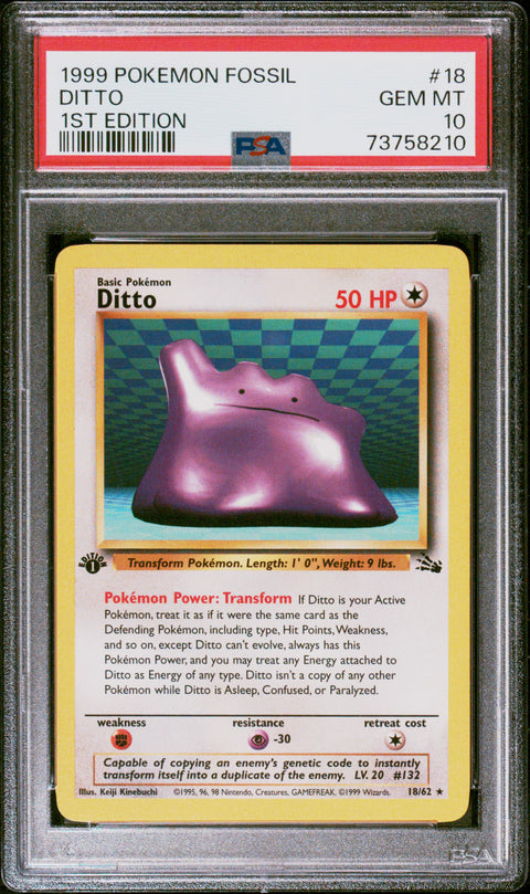 1999 Pokemon Fossil #18 Ditto 1st Edition PSA 10