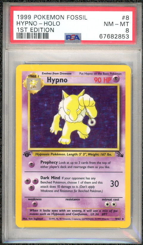 1999 Pokemon Fossil #8 Hypno-Holo 1st Edition PSA 8