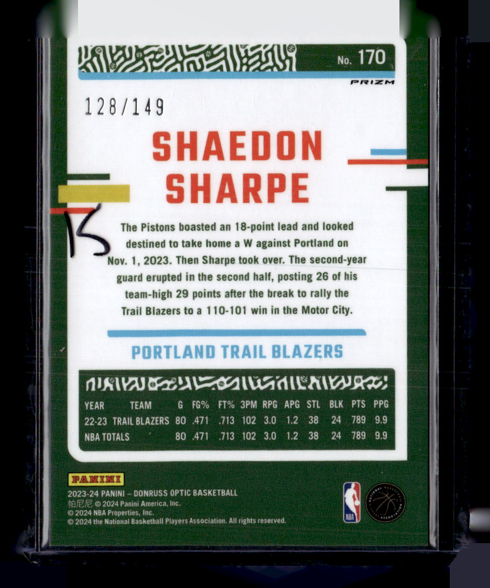 2023-24 Donruss Optic #170 Shaedon Sharpe Lime Green #/149