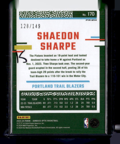 2023-24 Donruss Optic #170 Shaedon Sharpe Lime Green #/149