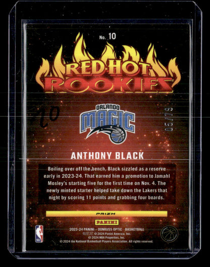 2023-24 Donruss Optic #10 Anthony Black Red Hot Rookies Pink Velocity #/79