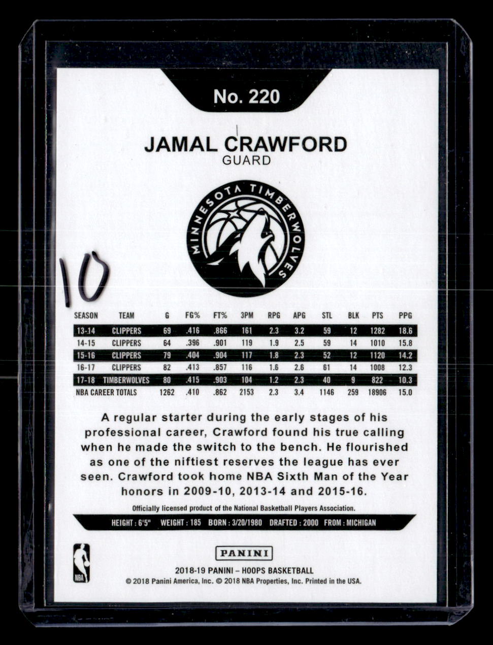 2018-19 Hoops #220 Jamal Crawford Orange #/25