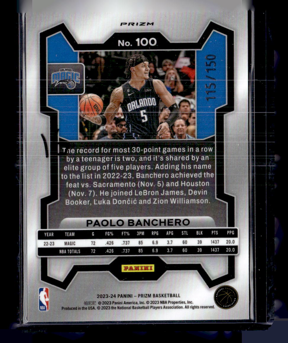 2023-24 Panini Prizm #100 Paolo Banchero Prizms Premium Factory Set #/150