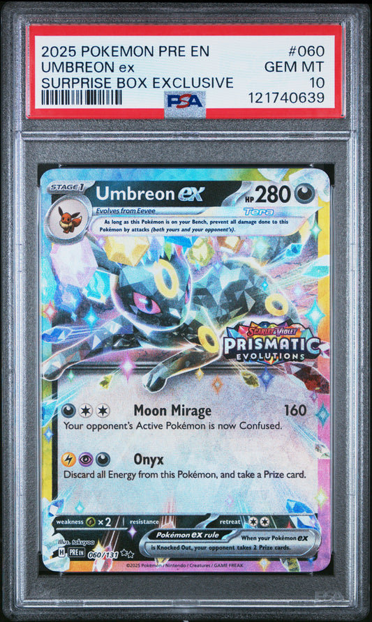 2025 Pokemon Pre En-Prismatic Evolutions #060 Umbreon Ex Surprise Box Exclusive PSA 10