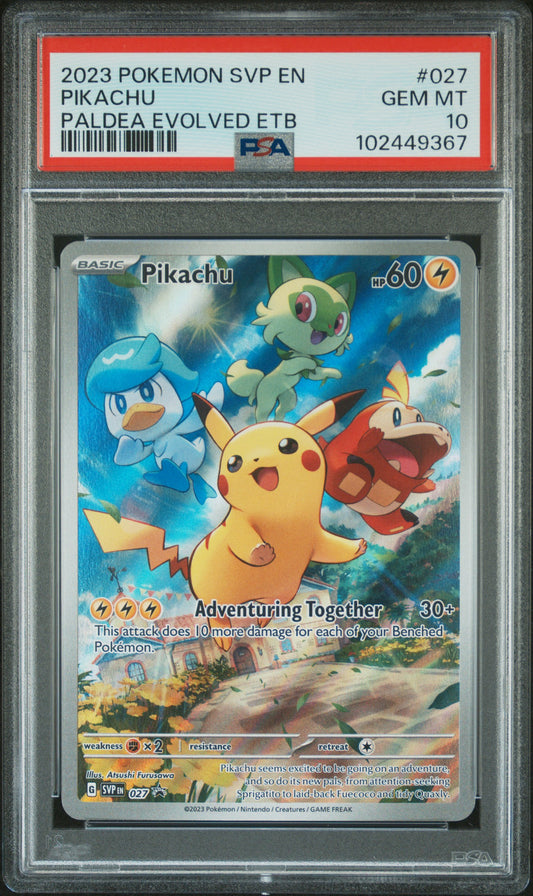 2023 Pokemon Svp En-Sv Black Star Promo #027 Pikachu Paldea Evolved Etb PSA 10