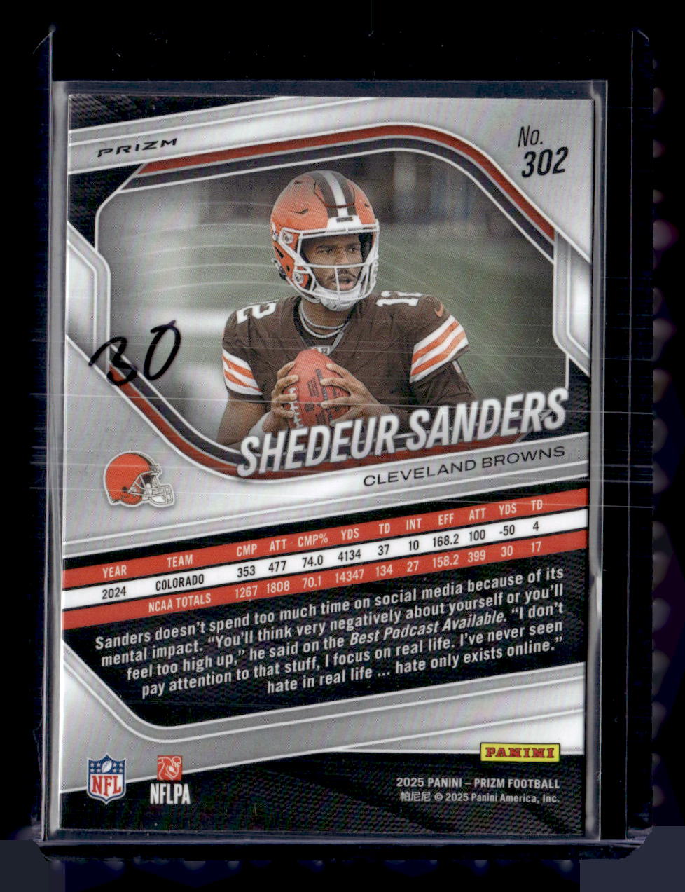2025 Panini Prizm #302 Shedeur Sanders White Disco