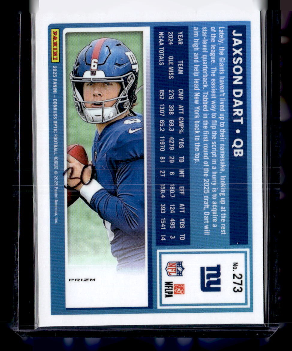 2025 Donruss Optic #273 Jaxson Dart Blue Hyper