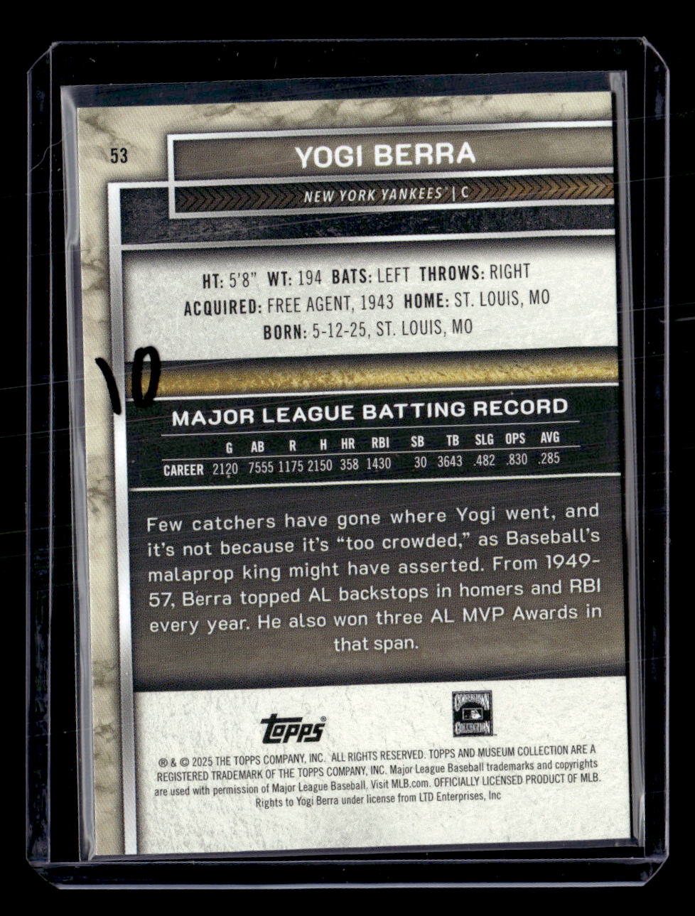 2025 Topps Museum Collection #53 Yogi Berra Bronze #/35