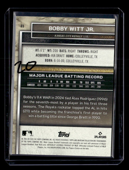 2025 Topps Museum Collection #65 Bobby Witt Jr. Sapphire #/150