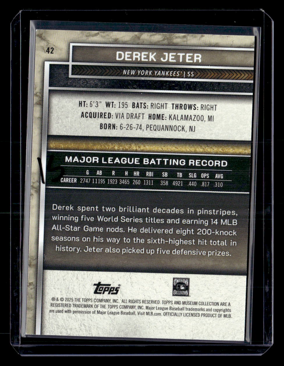 2025 Topps Museum Collection #42 Derek Jeter Pink Sapphire #/199